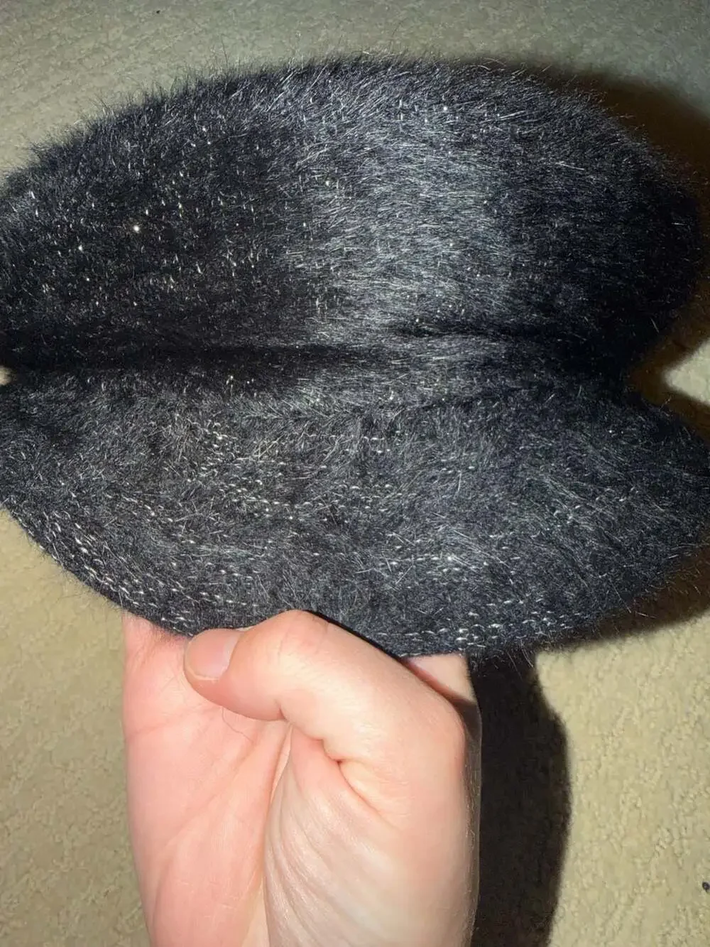 Nine West Black Fuzzy Sparkly Beret Hat